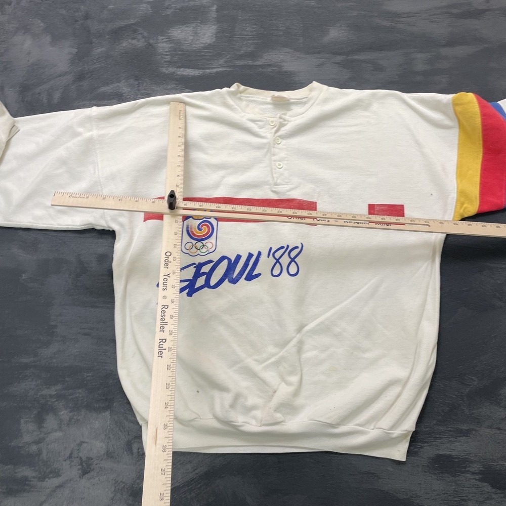 vintage Seoul Olympics sweatshirt mens xl white 1980s henley canada cbc - Picture 11 of 15